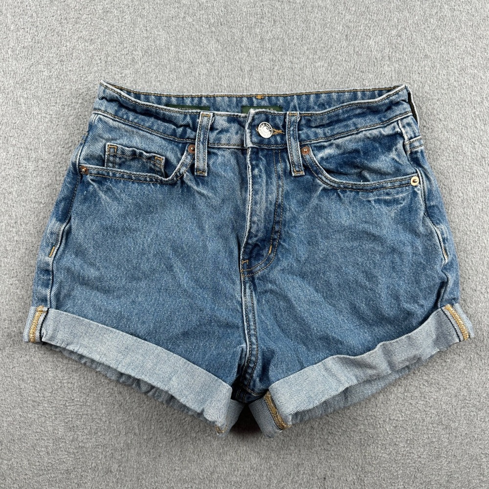 Wild Fable Shorts Womens 00 Highest Rise Mom Blue HAPPY Embroidery Denim Cuffed